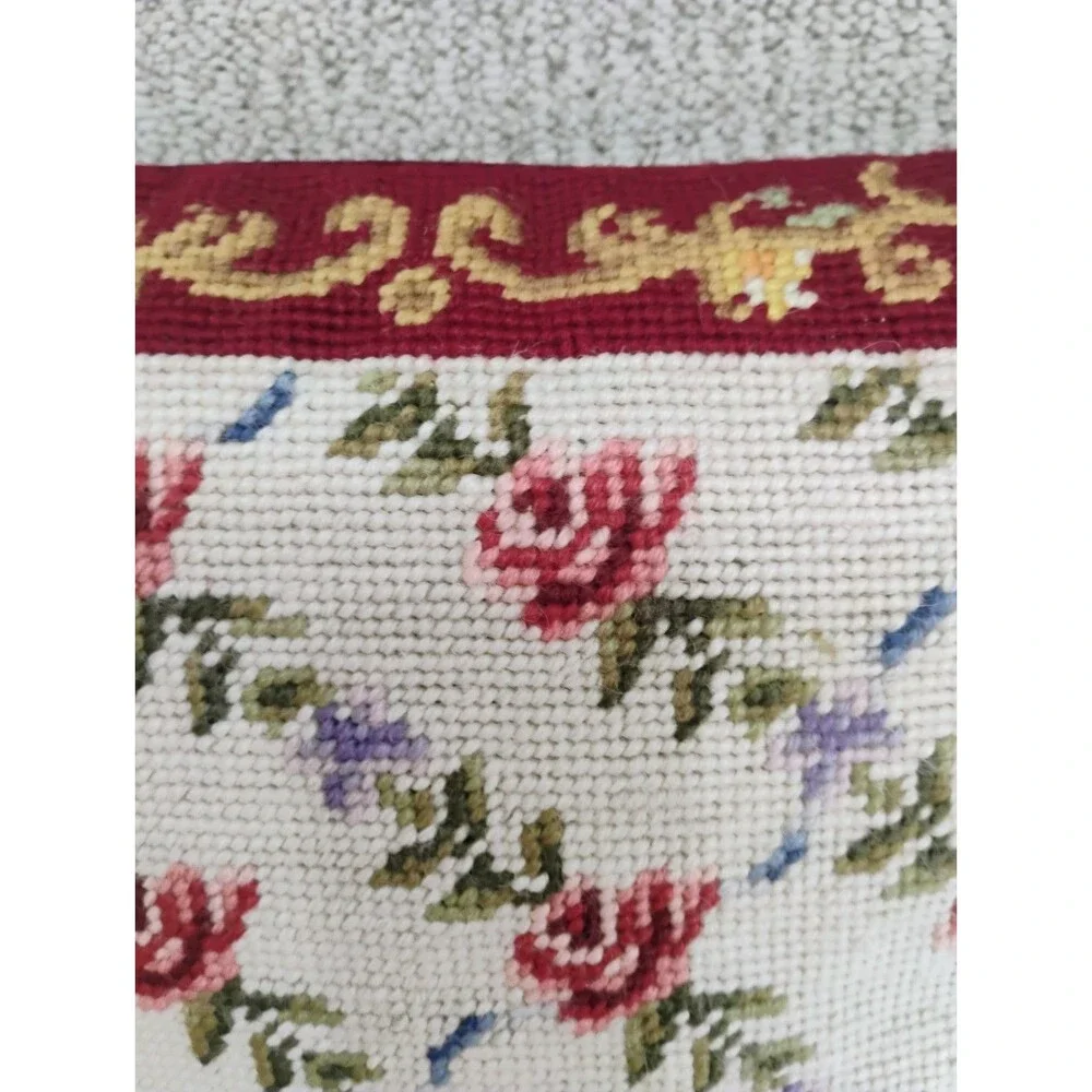 Vtg Rose Handmade Needlepoint Pillow 13